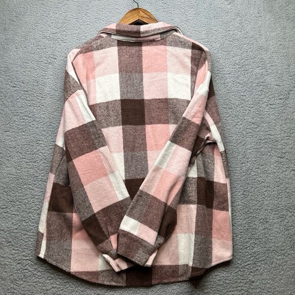 Flannel shacket viral tik tok pink brown plaid sz large Nwt - Picture 6 of 6